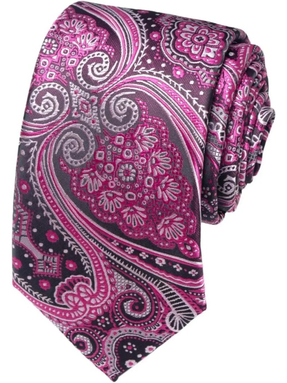 Men's Magenta & Purple 100% Microfiber Paisley Formal Necktie For Business